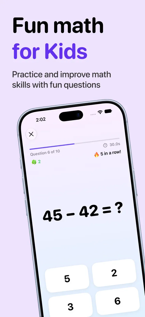 Lucky Math quiz screen: fun math for kids